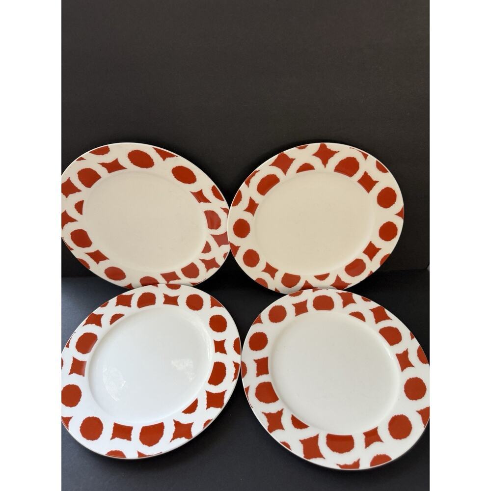 Portobello By Inspire Geometric Plate Fine Bone China Orange White Set(4) Modern